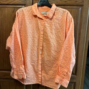 Loft soft orange Long sleeved eyelet blouse Size L